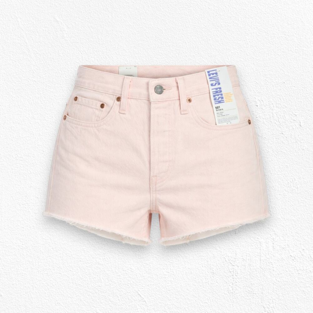 Levi's 501 Peach Pink High Waisted Special Edition Cut Off Denim Shorts Size 27